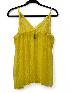 smart & sexy Yellow Sheer Polka-Dot Lace Trim Cami
